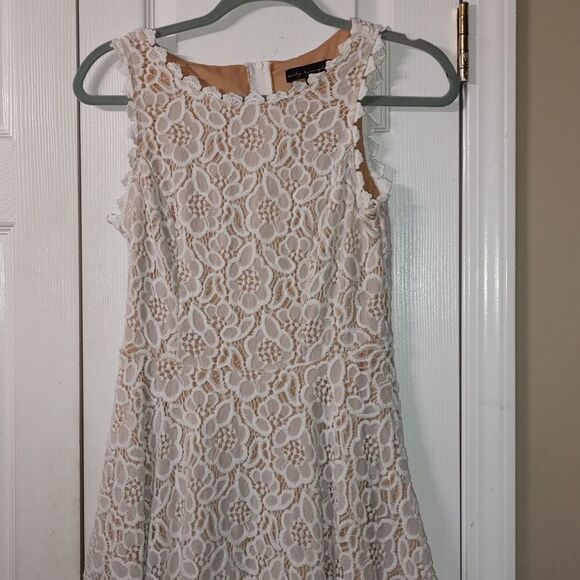 City Triangles Ivory Crochet Capped Sleeve Midi Lined Dress - Picture 3 of 7